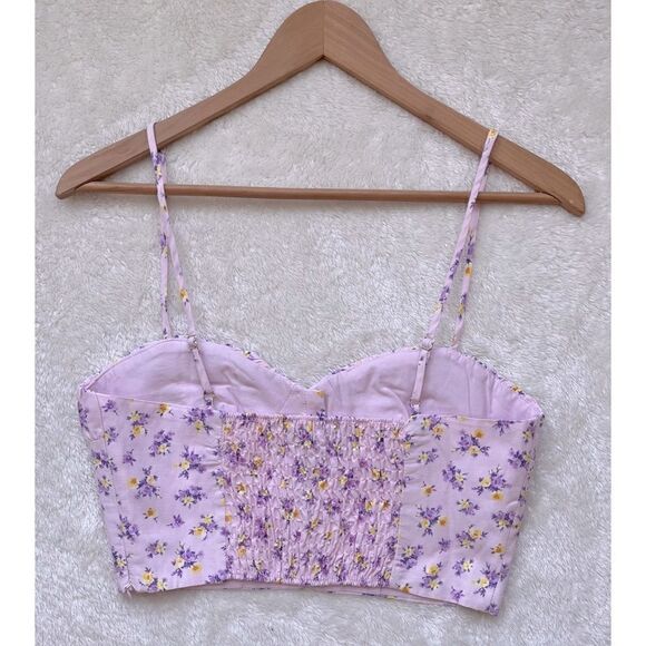NWOT Zara Linen Blend Floral Printed Crop Top in Mauve, Size Small - Picture 13 of 16
